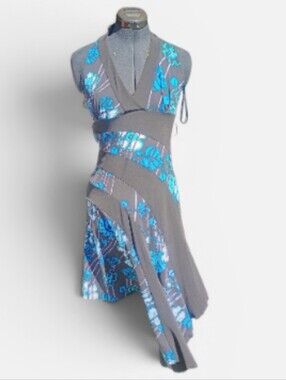 Byer Too! Sleeveless Halter Floral Wrap Dress in Black and Turquoise Size Medium